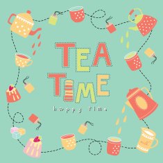 Tea time happy doodle illustration pastel color vector