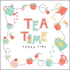 Tea time happy doodle illustration pastel color vector N2