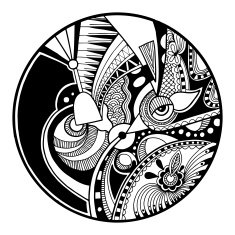 Black and white abstract zendala on circle