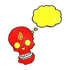 cartoon mystic skull with thought bubble N10