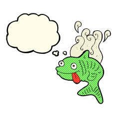 cartoon smelly fish with thought bubble N8