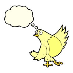 cartoon dancing bird with thought bubble N4