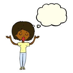 cartoon peaceful woman with thought bubble N10