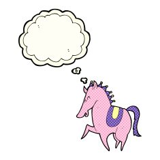cartoon prancing horse with thought bubble N10