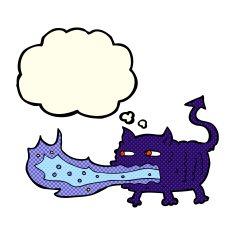 cartoon fire breathing imp with thought bubble N11