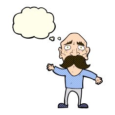 cartoon worried old man with thought bubble N22