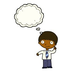 cartoon school boy with idea thought bubble N32