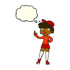 cartoon skater girl giving thumbs up symbol with thought bubble N11