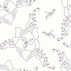 Hand drawn seamless pattern with flower and wasp N2