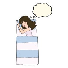 cartoon sleeping woman with thought bubble N10