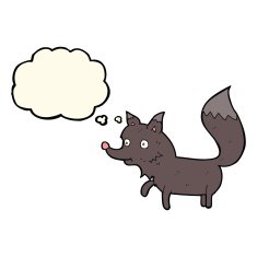 cartoon wolf cub with thought bubble N13