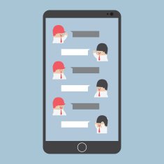 Businessman chatting on smartphone with blank speech
