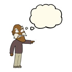 cartoon furious old man with thought bubble N11