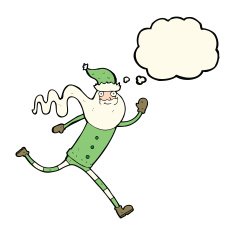 cartoon running santa with thought bubble N13