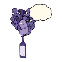 cartoon ghost in bottle with thought bubble N18