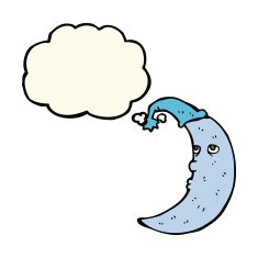 sleepy moon cartoon with thought bubble N10