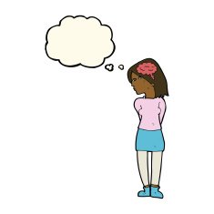 cartoon brainy woman with thought bubble N11