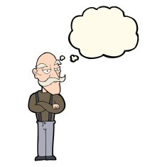 cartoon bored old man with thought bubble N22