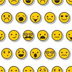 Seamless pattern with color emoticons characters icons