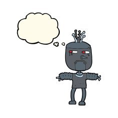 cartoon robot with thought bubble N204