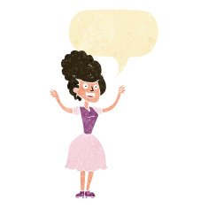 cartoon happy 1950's woman with speech bubble N12