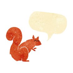 cartoon red squirrel with speech bubble N8