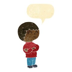 cartoon boy with folded arms speech bubble N22