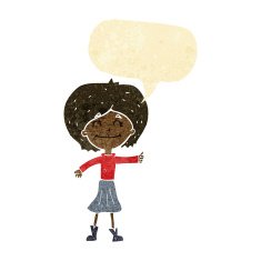 cartoon happy girl giving thumbs up symbol with speech bubble N12