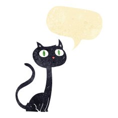 cartoon black cat with speech bubble N36