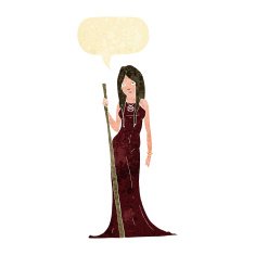 cartoon sorceress with speech bubble N12