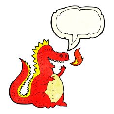 cartoon fire breathing dragon with speech bubble N11