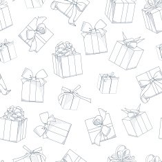 Seamless texture Hand drawn gift boxes with bows and ribbons