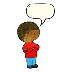 cartoon boy with folded arms speech bubble N23