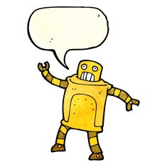 cartoon robot with speech bubble N234