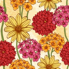 Hand drawn floral wallpaper with set of different flowers N5