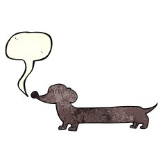 cartoon dachshund with speech bubble N7