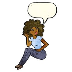 cartoon woman listening with speech bubble N10