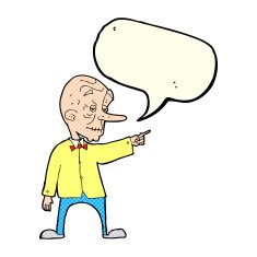 cartoon old man pointing with speech bubble N11
