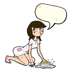 cartoon cinderella scrubbing floors with speech bubble N9