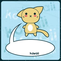 Kawaii card with cute cat on the grunge background N7