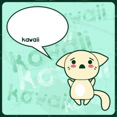 Kawaii card with cute cat on the grunge background N8