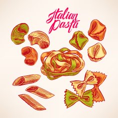 set with hand-drawn pasta