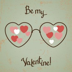Valentine card with glasses heart Vintage design