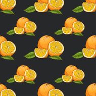 Seamless pattern with oranges on dark background