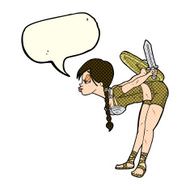 cartoon viking girl bowing with speech bubble N11