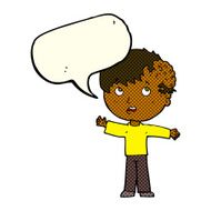 cartoon boy with growth on head speech bubble N48