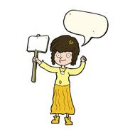 cartoon hippie girl with protest sign speech bubble N11