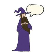 cartoon old wizard with speech bubble N13