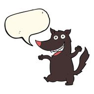 cartoon happy wolf with speech bubble N25