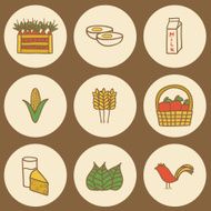 Set of hand drawn icons on farm products theme